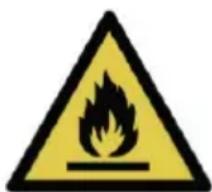 Warning sign depicting a flame symbol in yellow and black on a white background