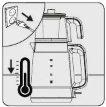 Diagram illustrating the working principle of a kettle with temperature sensor and power outlet, showing heat dissipation process.