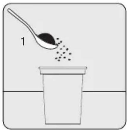 Illustration of a spoon pouring granular substance from a container (no text or symbols)