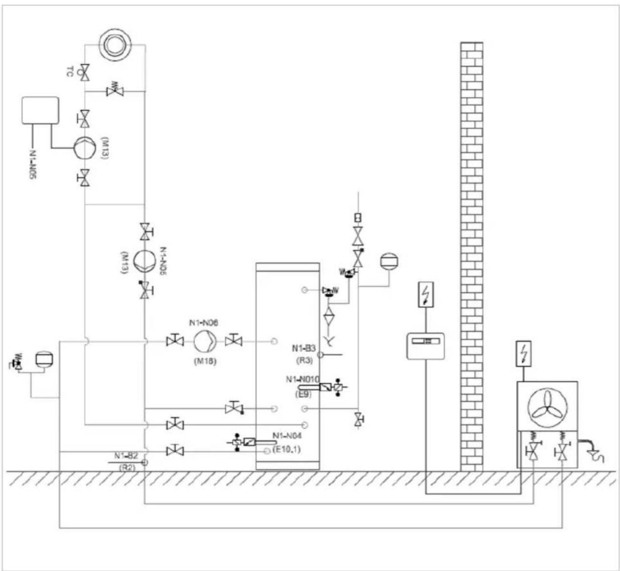 DIMPLEX ECS250HP40A-580 - Heat Pump and Buffer Cylinder Schematic - 1
