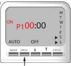 ON P100:00 AUTO OFF MODE PROG ENTER M T W T F S S