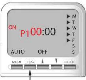 ON P100:00 AUTO OFF MODE PROG ENTER M T W T F S S