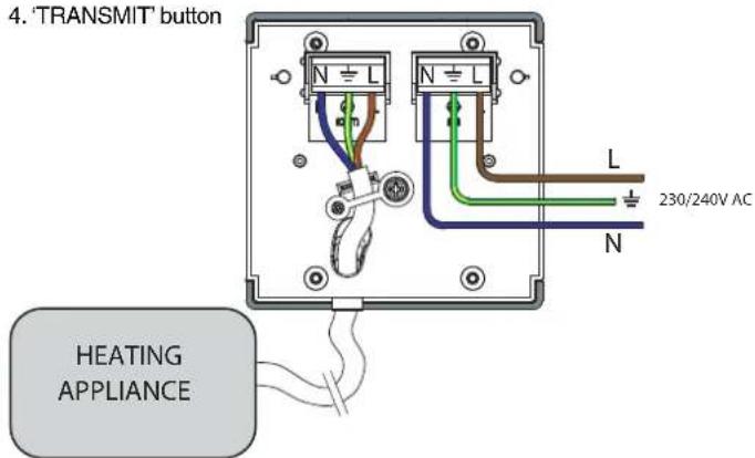 4. 'TRANSMIT' button N ⊥ L N ⊥ L L 230/240V AC N HEATING APPLIANCE