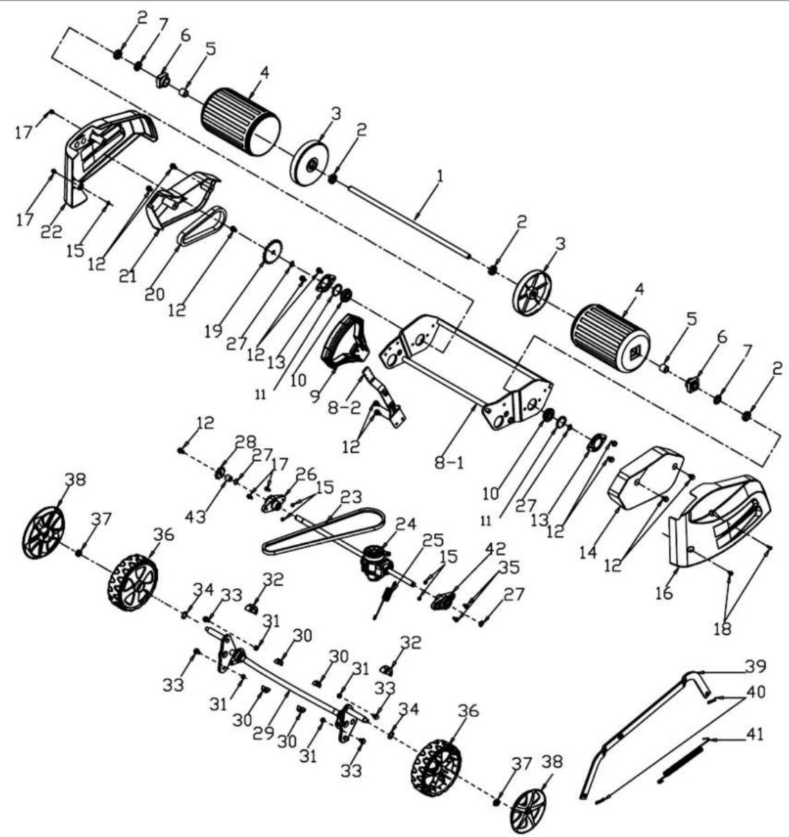 Technical diagram of a mechanical assembly with numbered components for identification and assembly reference.