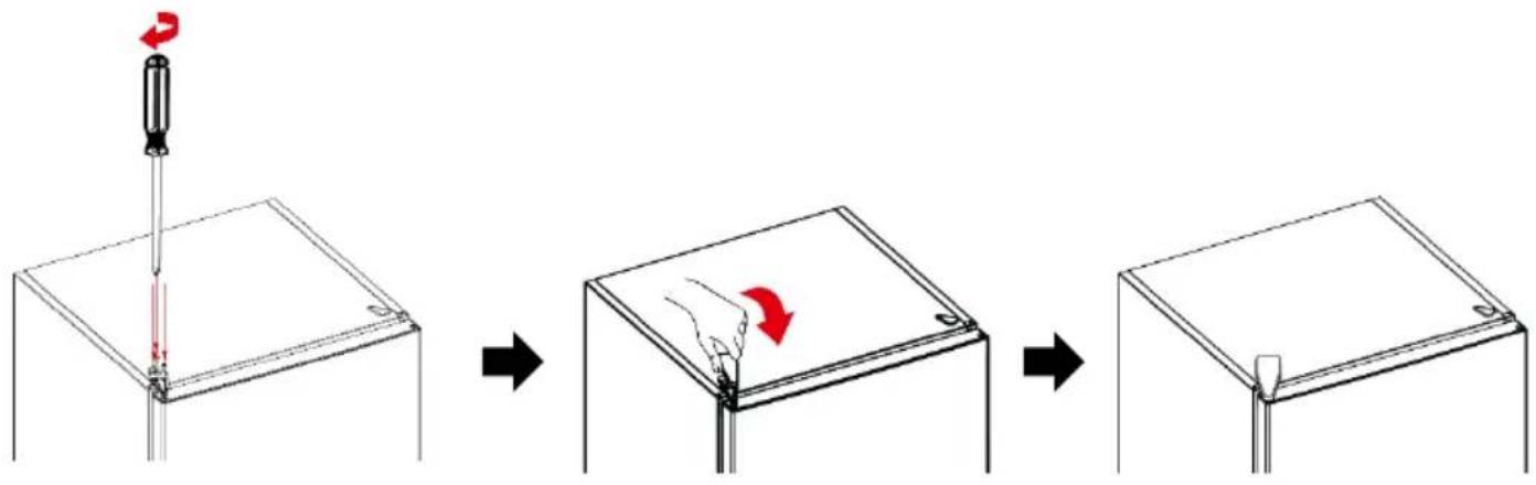 Diagram illustrating a step-by-step assembly of a device with a screwdriver, showing the process from pinning to mounting.