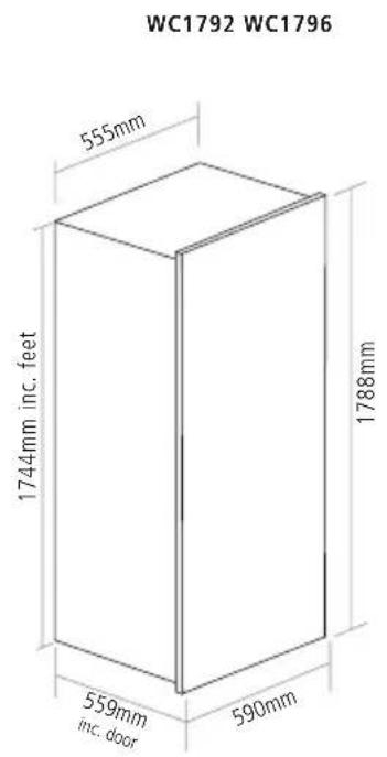 WC1792 WC1796 555mm 1744mm inc. feet 1788mm 559mm inc. door 590mm