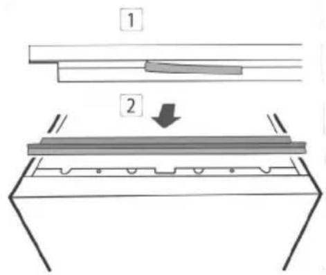 Technical diagram showing two labeled components (1 and 2) with a downward arrow indicating a process or movement between them.