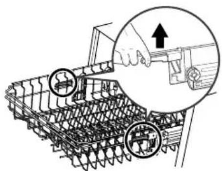 Technical diagram showing a mechanical assembly with labeled parts and an inset magnified view of a hand operating a tool.