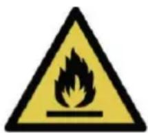 Warning sign depicting a flame symbol in a yellow triangle with black border