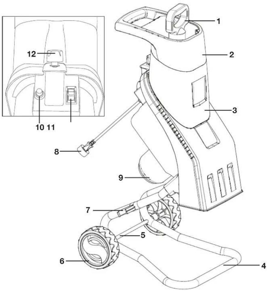 Technical diagram of a cleaning or cleaning device with numbered parts and an inset view showing internal components.