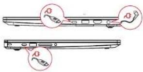 Technical diagram showing two views of a device with labeled components and arrows indicating motion or assembly.
