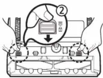 Diagram showing hands operating a device with a labeled component and directional arrows indicating movement or operation.