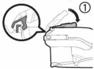 Diagram showing a mechanical component with a magnified view of a tool or part, labeled with number ①.