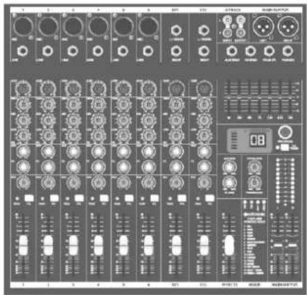 Front panel of a digital audio workstation interface with multiple knobs, decoders, and instrument panels labeled in Chinese.