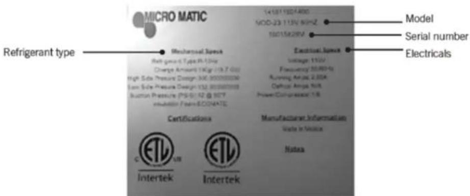 MICRO MATIC Mechanical Space Refrigerant Type Refrigerant Type: R-1204 Charge Amount: 100gr (10.7 GB) High Side Pressure Design: 350 900000000 Low Side Pressure Design: 132 201000000 Suction Pressure: PS-61.62 @ 107 inhalogen: Fats-ECONATE Certifications C ETL Intertek ETL Intertek 14181 1502/400 MOD-23 TUN 90HZ 15015828V Electrical Space Storage: 110% Flexivity: 10.88-9% Running Air: 2.00A Orbital Ampa: Null Power Compressor: 1.6 Manufacturing Information Trade in Market Natura Model Serial number Electricals