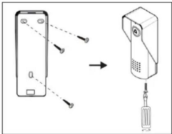 Diagram showing a device with labeled components and an arrow indicating transformation from a rectangular panel to a wall-mounted device.