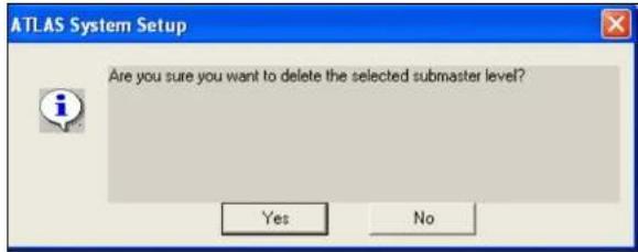 ATLAS System Setup Are you sure you want to delete the selected submaster level? Yes No