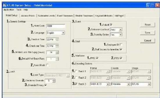 ATLAS System Setup - Flight Monitor Application Tools Help Hotel Setup Access Phone Substrate Levels Fixed Transactions Enable Transactions Enabled Attributes HelpPage1 1. Current Settings 1. Hotel Code: 1000 2. Language: English 3. Check-in Time: 02 PM 4. Check-out Time: 12 PM 5. In Unit Lock Field (Play) (Turn) 6. Default If of Guard Type: 7. Lock Mode 8. Lock 9. Lock Type: Inverter 5 10. Electronic Overhead: 5 11. Overhead Privacy: 12. Select 13. Select 14. Select 15. Select 16. Select 17. Select 18. Select 19. Select 20. Select 21. Select 22. Select 23. Select 24. Select 25. Select 26. Select 27. Select 28. Select 29. Select 30. Select 31. Select 32. Select 33. Select 34. Select 35. Select 36. Select 37. Select 38. Select 39. Select 40. Select 41. Select 42. Select 43. Select 44. Select 45. Select 46. Select 47. Select 48. Select 49. Select 50. Select 51. Select 52. Select 53. Select 54. Select 55. Select 56. Select 57. Select 58. Select 59. Select 60. Select 61. Select 62. Select 63. Select 64. Select 65. Select 66. Select 67. Select 68. Select 69. Select 70. Select 71. Select 72. Select 73. Select 74. Select 75. Select 76. Select 77. Select 78. Select 79. Select 80. Select 81. Select 82. Select 83. Select 84. Select 85. Select 86. Select 87. Select 88. Select 89. Select 90. Select 91. Select 92. Select 93. Select 94. Select 95. Select 96. Select 97. Select 98. Select 99. Select 100. Select