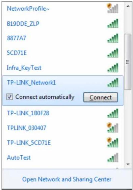 NetworkProfile~ B19DDE_ZLP 8877A7 5CD71E Infra_KeyTest TP-LINK_Network1 Connect automatically Connect TP-LINK_1B0F28 TPLINK_030407 TP-LINK_5CD71E AutoTest Open Network and Sharing Center