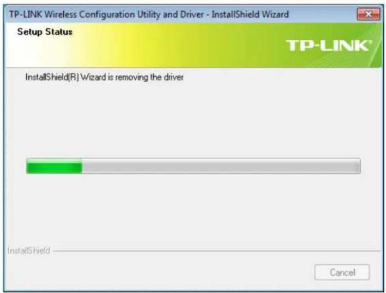 TP-LINK Wireless Configuration Utility and Driver - InstallShield Wizard Setup Status TP-LINK® InstallShield(R) Wizard is removing the driver InstallShield Cancel
