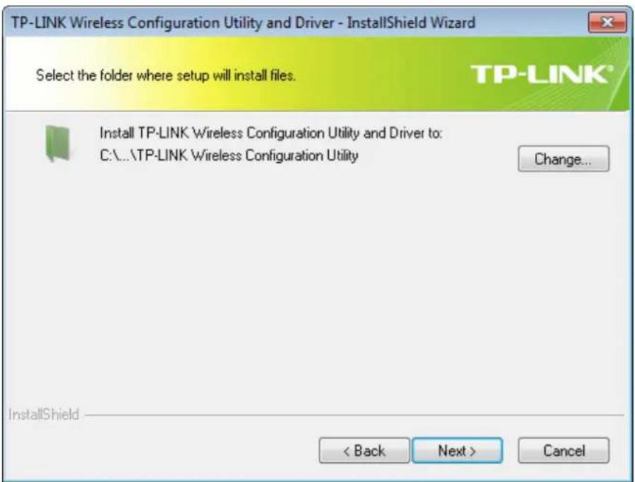 TP-LINK Wireless Configuration Utility and Driver - InstallShield Wizard Select the folder where setup will install files. TP-LINK® Install TP-LINK Wireless Configuration Utility and Driver to: C:\...\TP-LINK Wireless Configuration Utility Change... InstallShield < Back Next > Cancel