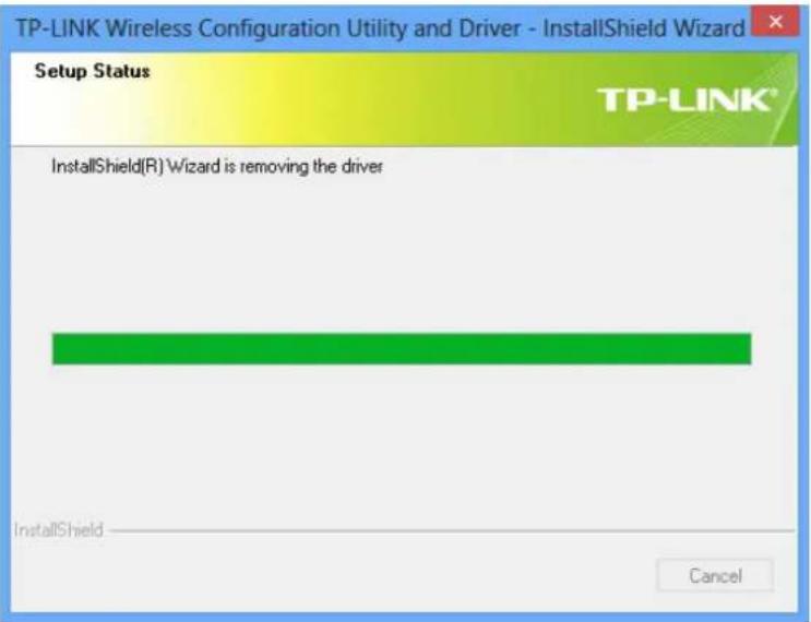 TP-LINK Wireless Configuration Utility and Driver - InstallShield Wizard Setup Status TP-LINK® InstallShield(R) Wizard is removing the driver InstallShield Cancel