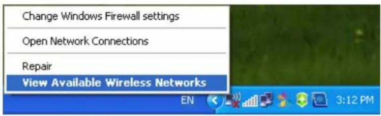 Change Windows Firewall settings Open Network Connections Repair View Available Wireless Networks EN 3:12 PM