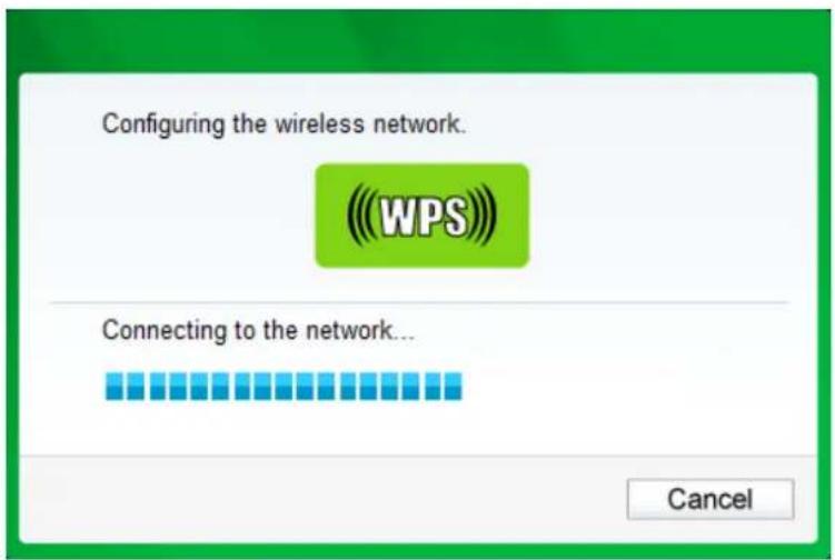 Configuring the wireless network. (WPS) Connecting to the network... Cancel