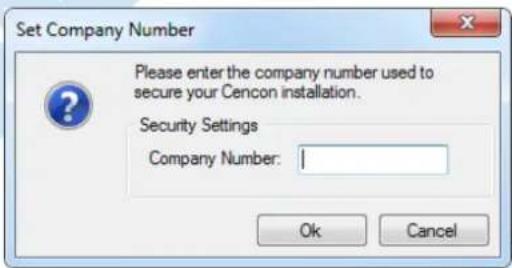 Set Company Number Please enter the company number used to secure your Cencon installation. Security Settings Company Number: | Ok Cancel