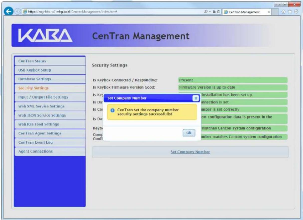 KARA CenTran Management CentTran Status USB Keybox Setup Database Settings Security Settings Input / Output File Settings Web XML Service Settings Web JSON Service Settings Web RSS Feed Settings CentTran Agent Settings CentTran Event Log Agent Connections Security Settings Is Keybox Connected / Responding: Present Is Keybox Firmware Version Good: Firmware Version is up to date Is Key Set Company Number Is Date Is Date Is Date Is Date Is Date Is Date Is Date Is Date Is Date Is Date Is Date Is Date Is Date Is Date Is Date Is Date Is Date Is Date Is Date Is Date Is Date Is Date Is Date Is Date Is Date Is Date Is Date Is Date Is Date Is Date Is Date Is Date Is Date Is Date: CenTran set the company number security settings successfully! Keybox Comp Conf. Ok Set Company Number