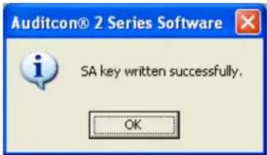 Auditcon® 2 Series Software i SA key written successfully. OK