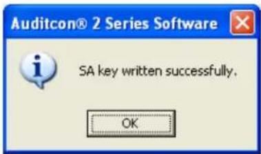 Auditcon® 2 Series Software SA key written successfully. OK