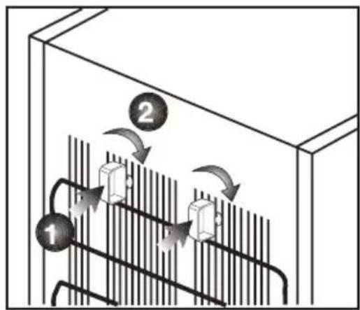 Diagram showing fluid flow through a container with labeled components and directional arrows indicating flow direction.