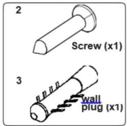 2 Screw (x1) 3 wall plug (x1)