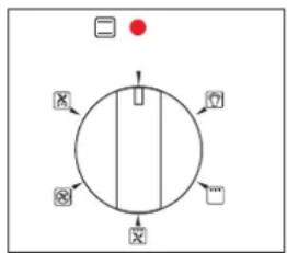 Diagram of a circular control knob with labeled buttons and directional arrows, including a red dot at the top.