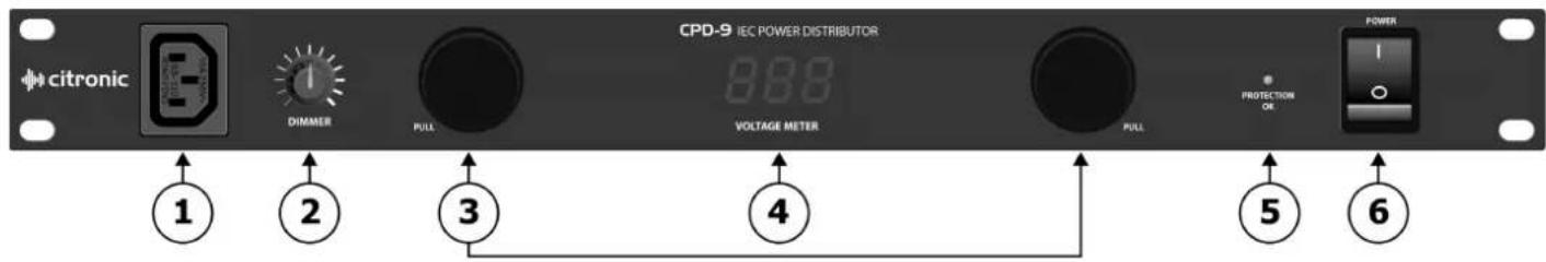 CPD-9 IEC POWER DISTRIBUTOR citronic DIMMER PULL VOLTAGE METER POWER PROTECTION OR 1 2 3 4 5 6