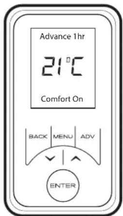 Advance 1hr 21°C Comfort On BACK MENU ADV ENTER