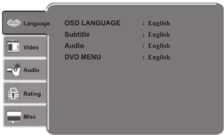Language OSD LANGUAGE : English Subtitle : English Audio : English DVD MENU : English