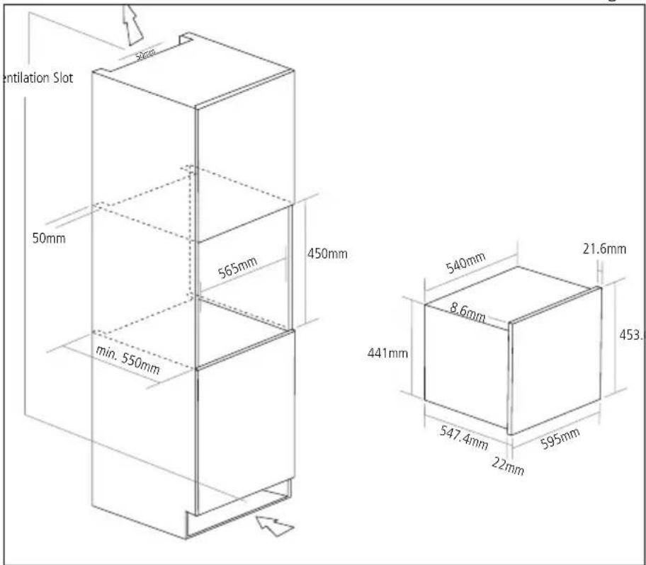 Ventilation Slot 50mm 565mm 450mm min. 550mm 540mm 21.6mm 8.6mm 441mm 547.4mm 595mm 22mm