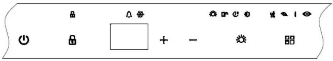 Control panel interface with icons for display, function, and operation buttons