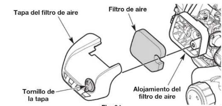 Tapa del filtro de aire Filtro de aire Tornillo de la tapa Alojamiento del filtro de aire Fig. 24