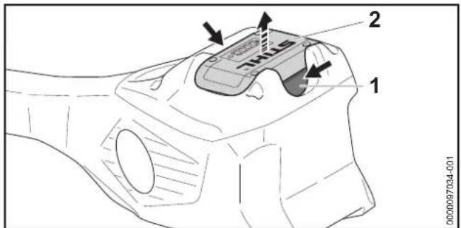 Technical diagram of a device component with numbered parts and directional arrows indicating movement or flow