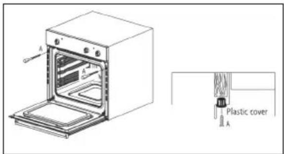 Technical diagram of an oven with labeled components and plastic cover annotation
