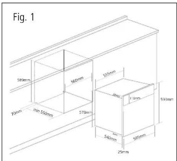 Fig. 1 589mm 70mm min 550mm 560mm 578mm 555mm 49mm 115mm 593mm 540mm 595mm 25mm
