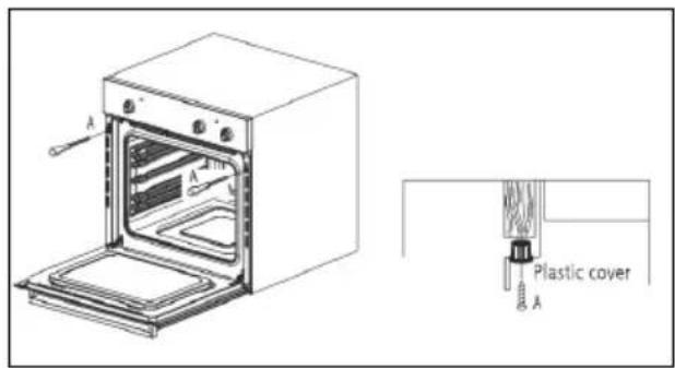 Technical diagram of an oven with labeled components and plastic cover annotation