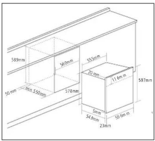 589mm 50 mm min 550mm 560mm 578mm 555mm 20 mm 11.6m m 597mm 5mm 543mm 59.6m m 23mm