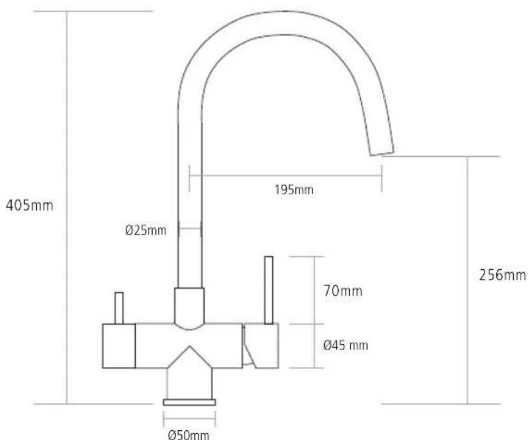 405mm Ø25mm 195mm 70mm Ø45 mm Ø50mm 256mm