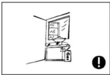 Simple line drawing of a room interior with a monitor and wall-mounted equipment (no text or symbols)