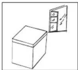 Simple line drawing of a box and a door (no text or symbols)
