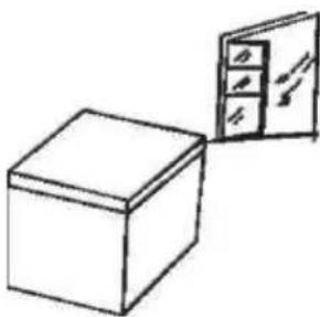 Simple line drawing of a box and a door with a separate panel (no text or symbols)